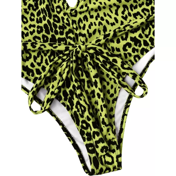 SweatyRocks Women's Sexy Bathing Suits Criss Cross Tie Knot Front Deep V Open Back Leopard One Piece Swimwear