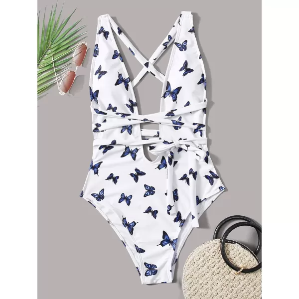 SweatyRocks Women's Sexy Bathing Suits Criss Cross Tie Knot Front Deep V Open Back Leopard One Piece Swimwear