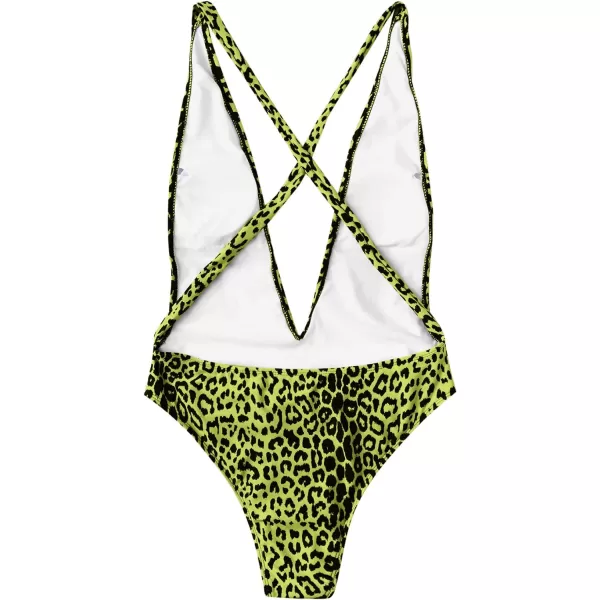 SweatyRocks Women's Sexy Bathing Suits Criss Cross Tie Knot Front Deep V Open Back Leopard One Piece Swimwear