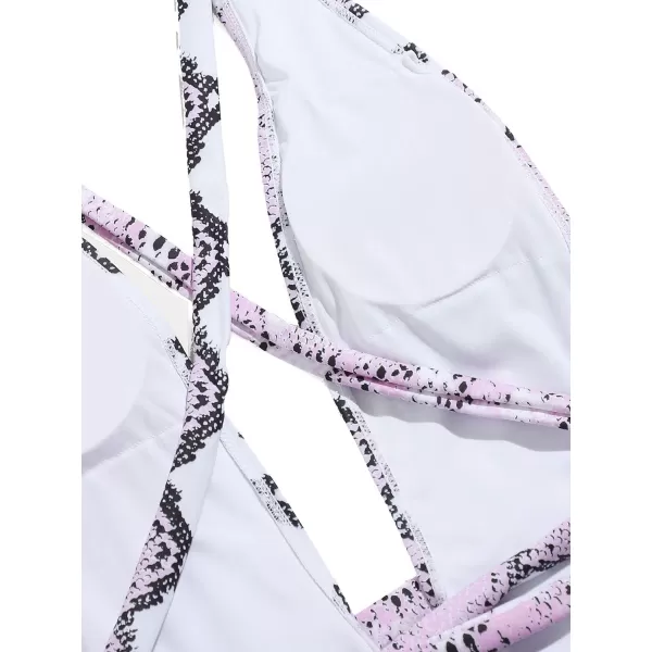 SweatyRocks Women's Sexy Bathing Suits Criss Cross Tie Knot Front Deep V Open Back Leopard One Piece Swimwear