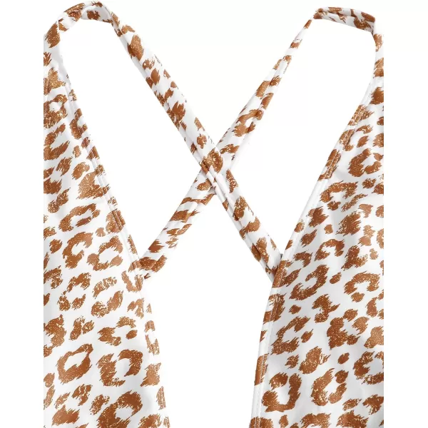 SweatyRocks Women's Sexy Bathing Suits Criss Cross Tie Knot Front Deep V Open Back Leopard One Piece Swimwear