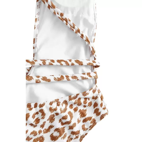 SweatyRocks Women's Sexy Bathing Suits Criss Cross Tie Knot Front Deep V Open Back Leopard One Piece Swimwear