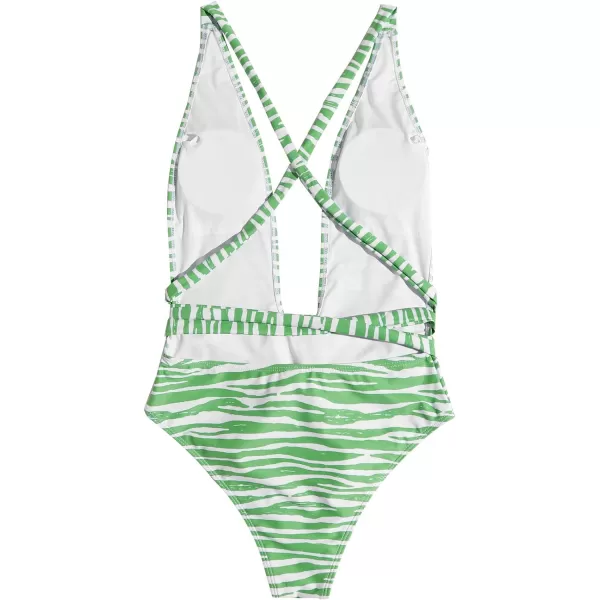 SweatyRocks Women's Sexy Bathing Suits Criss Cross Tie Knot Front Deep V Open Back Leopard One Piece Swimwear
