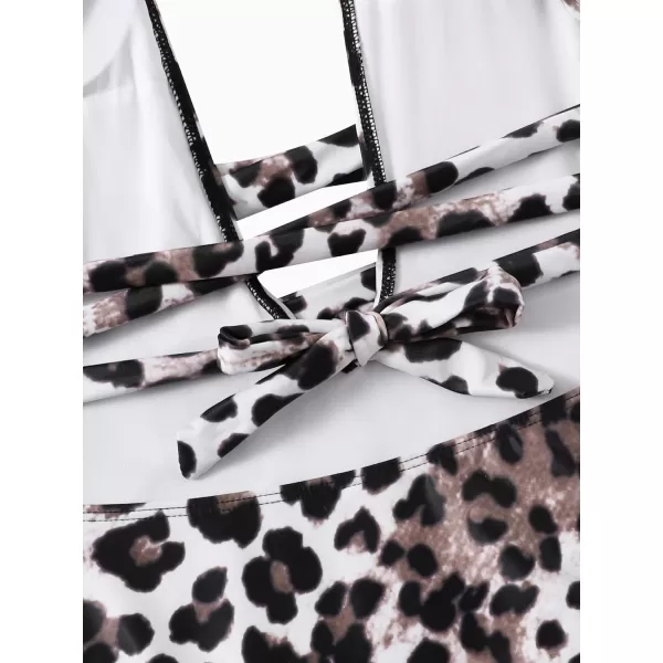 SweatyRocks Women's Sexy Bathing Suits Criss Cross Tie Knot Front Deep V Open Back Leopard One Piece Swimwear