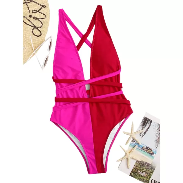 SweatyRocks Women's Sexy Bathing Suits Criss Cross Tie Knot Front Deep V Open Back Leopard One Piece Swimwear
