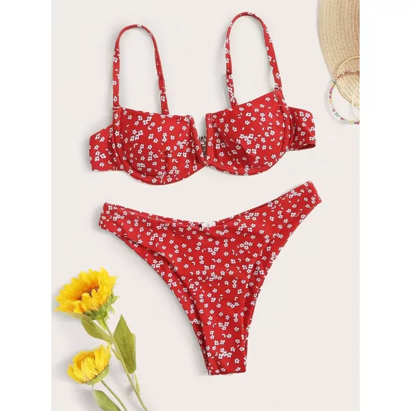SweatyRocks Women's Sexy Bathing Suits Spaghetti Strap Floral Bikini Set Underwire Swimsuit