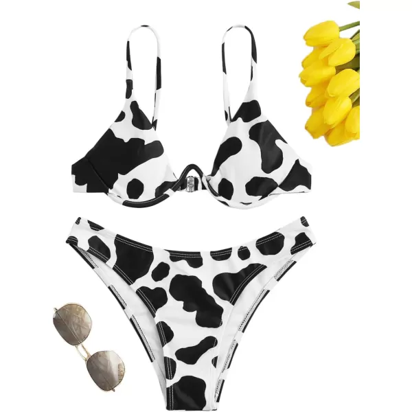 SweatyRocks Women's Sexy Bathing Suits Spaghetti Strap Floral Bikini Set Underwire Swimsuit