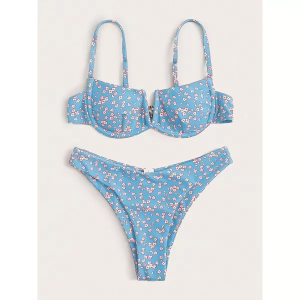 SweatyRocks Women's Sexy Bathing Suits Spaghetti Strap Floral Bikini Set Underwire Swimsuit