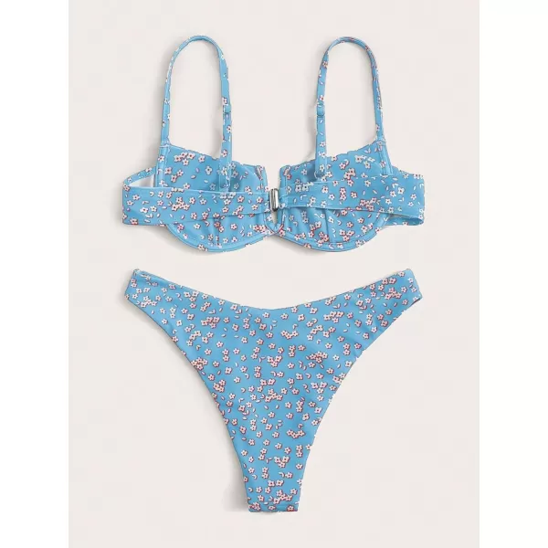 SweatyRocks Women's Sexy Bathing Suits Spaghetti Strap Floral Bikini Set Underwire Swimsuit