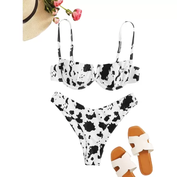 SweatyRocks Women's Sexy Bathing Suits Spaghetti Strap Floral Bikini Set Underwire Swimsuit