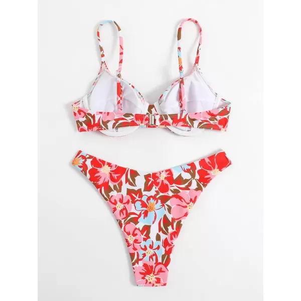 SweatyRocks Women's Sexy Bathing Suits Spaghetti Strap Floral Bikini Set Underwire Swimsuit