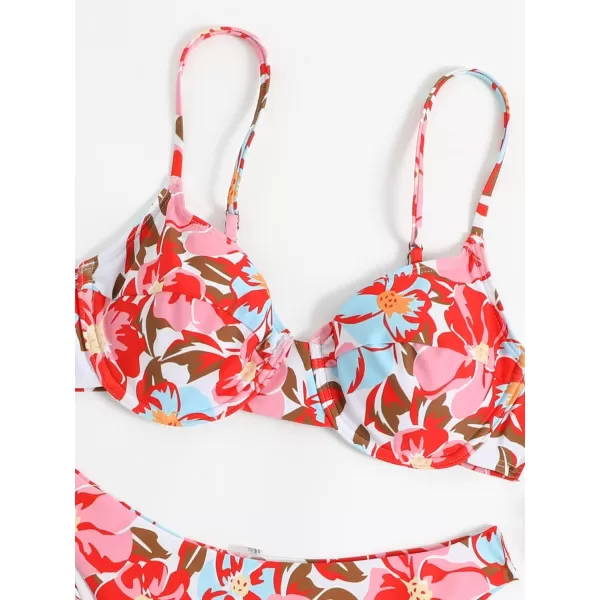 SweatyRocks Women's Sexy Bathing Suits Spaghetti Strap Floral Bikini Set Underwire Swimsuit