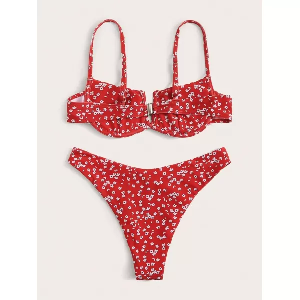 SweatyRocks Women's Sexy Bathing Suits Spaghetti Strap Floral Bikini Set Underwire Swimsuit