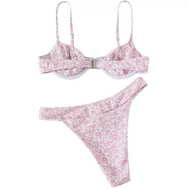 SweatyRocks Women's Sexy Bathing Suits Spaghetti Strap Floral Bikini Set Underwire Swimsuit
