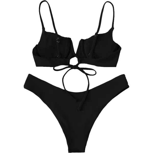SweatyRocks Women's Sexy Bathing Suits Spaghetti Strap Floral Bikini Set Underwire Swimsuit