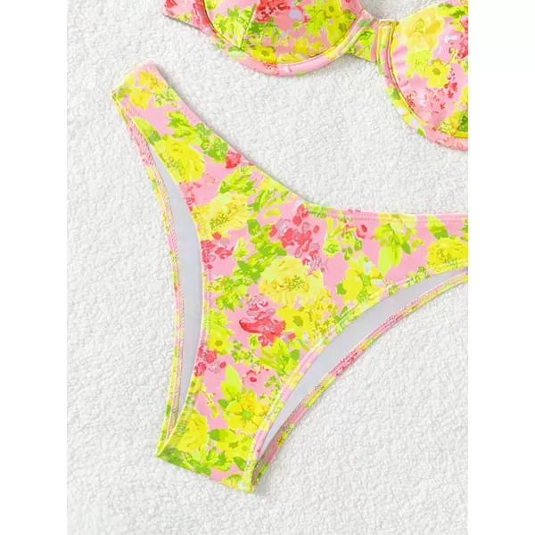 SweatyRocks Women's Sexy Bathing Suits Spaghetti Strap Floral Bikini Set Underwire Swimsuit