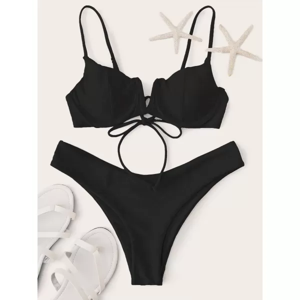 SweatyRocks Women's Sexy Bathing Suits Spaghetti Strap Floral Bikini Set Underwire Swimsuit