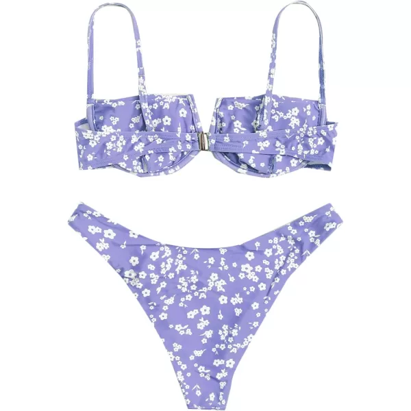 SweatyRocks Women's Sexy Bathing Suits Spaghetti Strap Floral Bikini Set Underwire Swimsuit