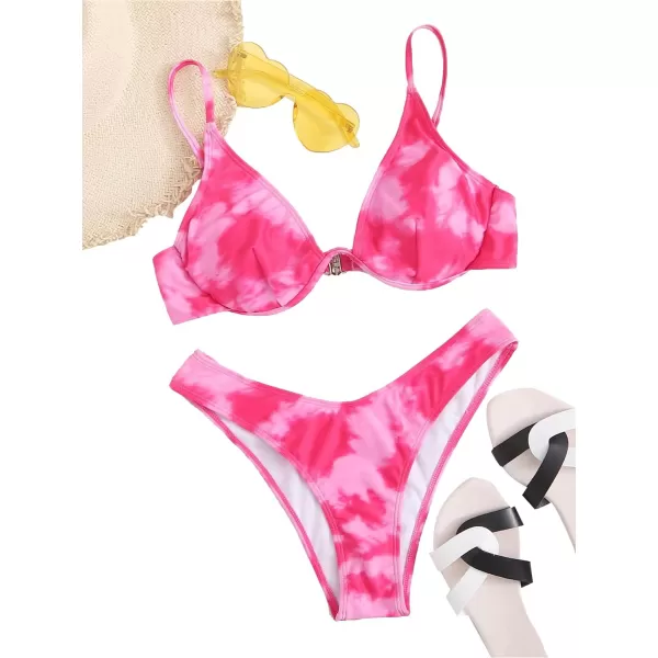 SweatyRocks Women's Sexy Bathing Suits Spaghetti Strap Floral Bikini Set Underwire Swimsuit
