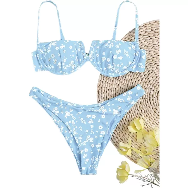 SweatyRocks Women's Sexy Bathing Suits Spaghetti Strap Floral Bikini Set Underwire Swimsuit