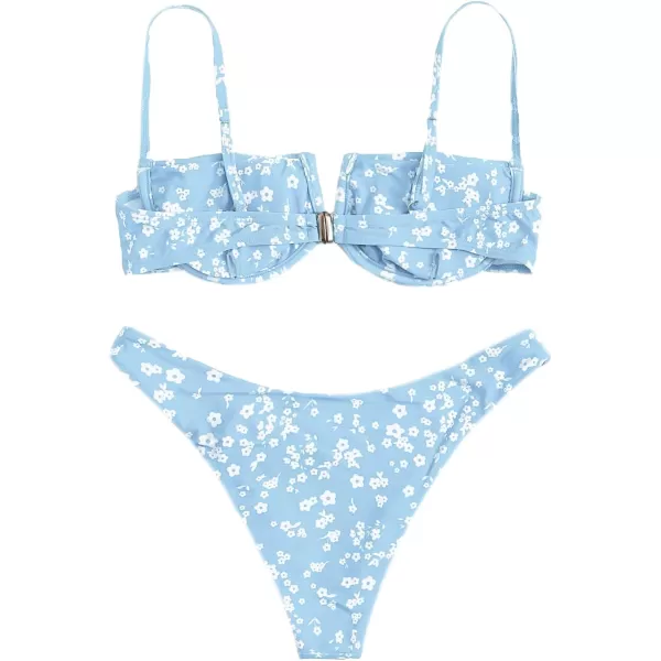 SweatyRocks Women's Sexy Bathing Suits Spaghetti Strap Floral Bikini Set Underwire Swimsuit