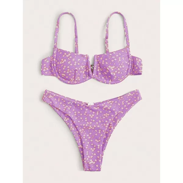 SweatyRocks Women's Sexy Bathing Suits Spaghetti Strap Floral Bikini Set Underwire Swimsuit