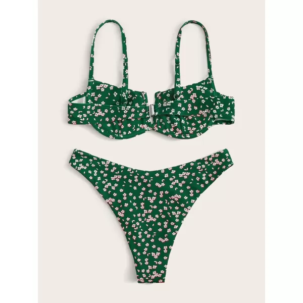 SweatyRocks Women's Sexy Bathing Suits Spaghetti Strap Floral Bikini Set Underwire Swimsuit