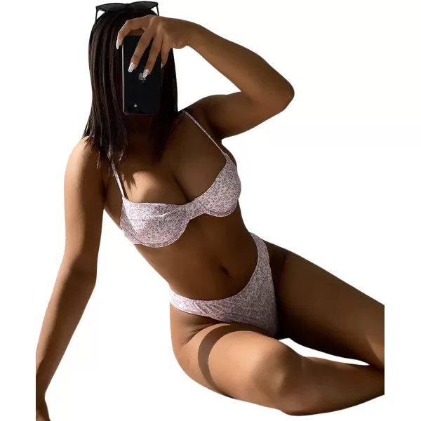 SweatyRocks Women's Sexy Bathing Suits Spaghetti Strap Floral Bikini Set Underwire Swimsuit