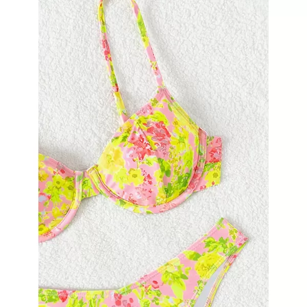 SweatyRocks Women's Sexy Bathing Suits Spaghetti Strap Floral Bikini Set Underwire Swimsuit