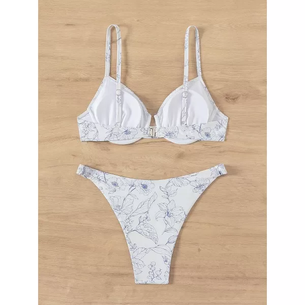SweatyRocks Women's Sexy Bathing Suits Spaghetti Strap Floral Bikini Set Underwire Swimsuit