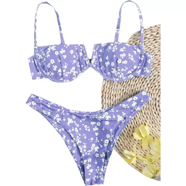 SweatyRocks Women's Sexy Bathing Suits Spaghetti Strap Floral Bikini Set Underwire Swimsuit