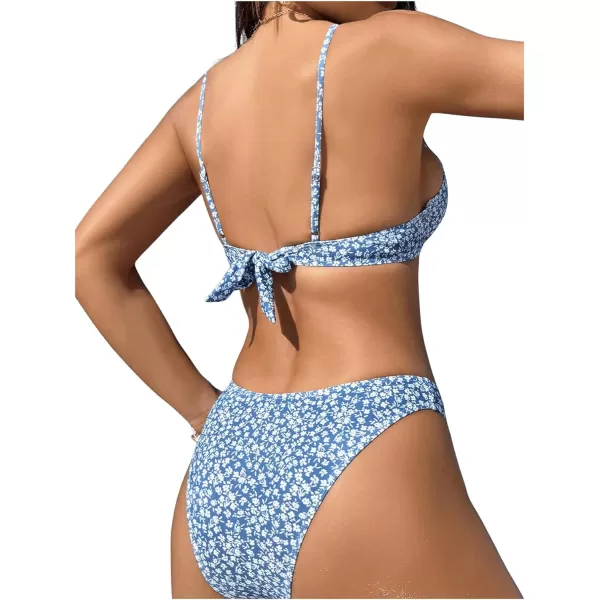 SweatyRocks Women's Sexy Bathing Suits Spaghetti Strap Floral Bikini Set Underwire Swimsuit