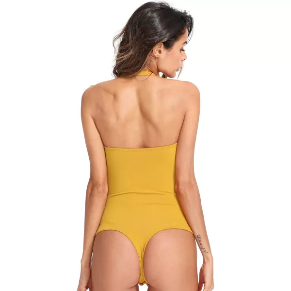 SweatyRocks Women's Sexy Deep V Sleeveless Backless Halter Leotard Bodysuit Romper