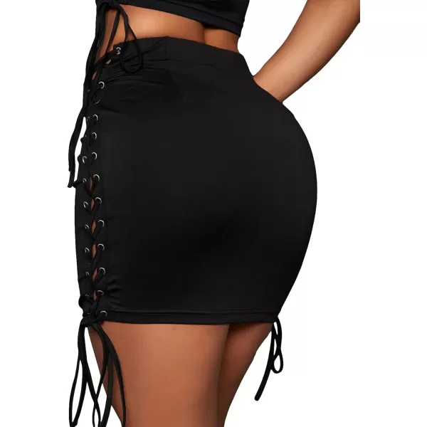 SweatyRocks Women's Sexy Lace Up Tie Side High Waist Bodycon Mini Skirts