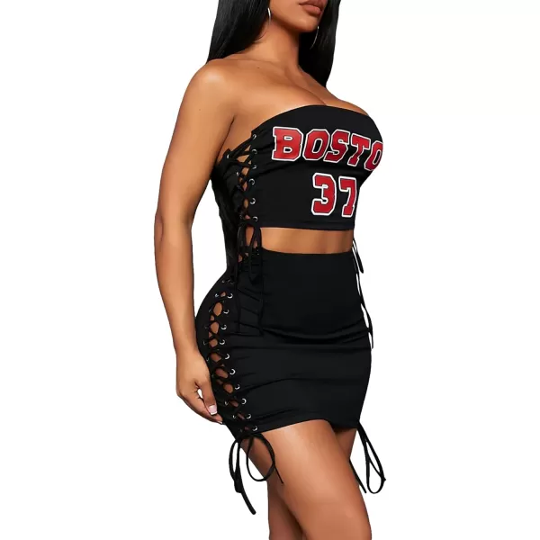 SweatyRocks Women's Sexy Lace Up Tie Side High Waist Bodycon Mini Skirts