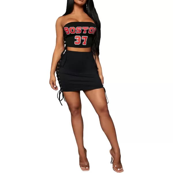 SweatyRocks Women's Sexy Lace Up Tie Side High Waist Bodycon Mini Skirts
