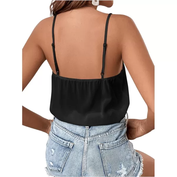 SweatyRocks Women's Sheer Lace V Neck Backless Tank Sleeveless Spaghetti Strap Tops