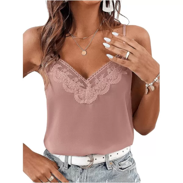 SweatyRocks Women's Sheer Lace V Neck Backless Tank Sleeveless Spaghetti Strap Tops