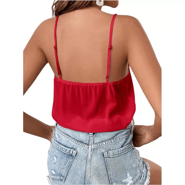 SweatyRocks Women's Sheer Lace V Neck Backless Tank Sleeveless Spaghetti Strap Tops