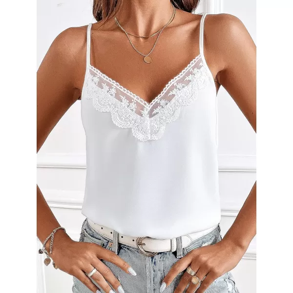SweatyRocks Women's Sheer Lace V Neck Backless Tank Sleeveless Spaghetti Strap Tops