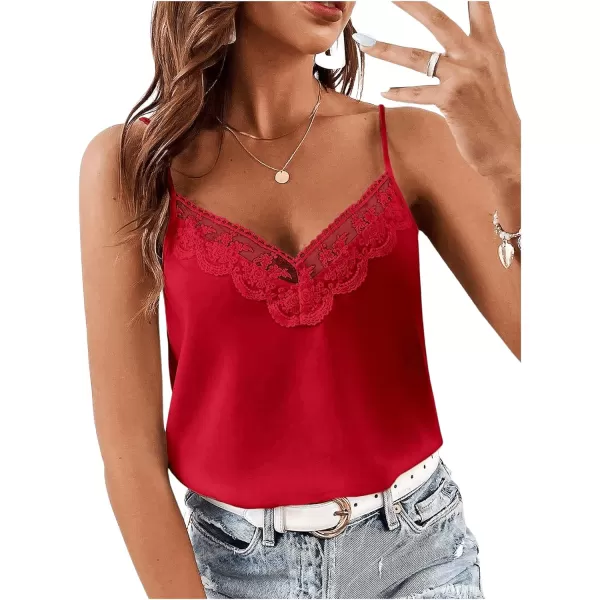 SweatyRocks Women's Sheer Lace V Neck Backless Tank Sleeveless Spaghetti Strap Tops