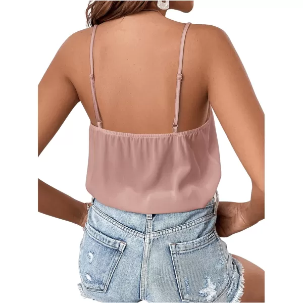 SweatyRocks Women's Sheer Lace V Neck Backless Tank Sleeveless Spaghetti Strap Tops