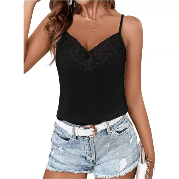 SweatyRocks Women's Sheer Lace V Neck Backless Tank Sleeveless Spaghetti Strap Tops