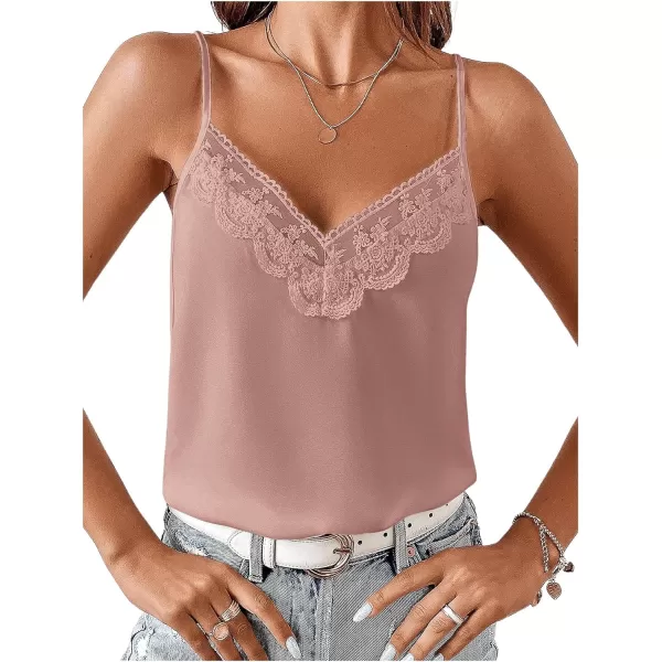 SweatyRocks Women's Sheer Lace V Neck Backless Tank Sleeveless Spaghetti Strap Tops