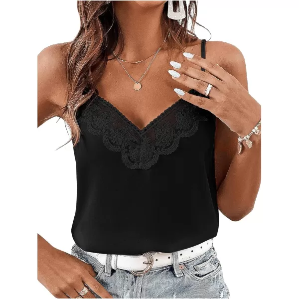 SweatyRocks Women's Sheer Lace V Neck Backless Tank Sleeveless Spaghetti Strap Tops