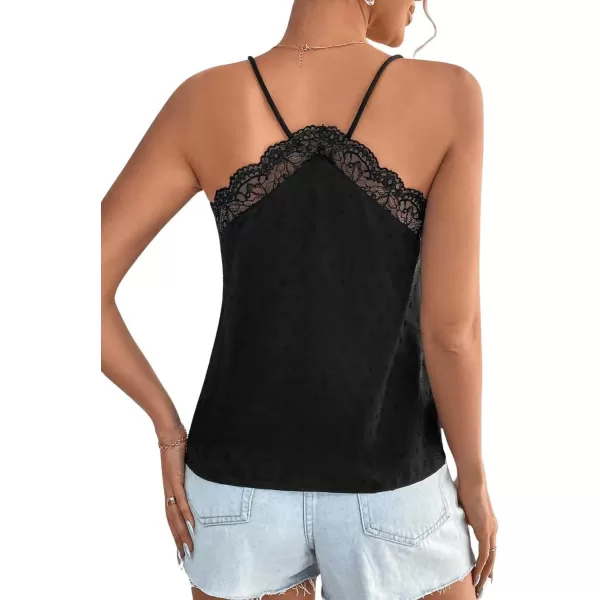 SweatyRocks Women's Sheer Lace V Neck Backless Tank Sleeveless Spaghetti Strap Tops