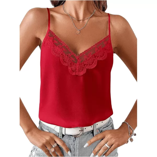 SweatyRocks Women's Sheer Lace V Neck Backless Tank Sleeveless Spaghetti Strap Tops