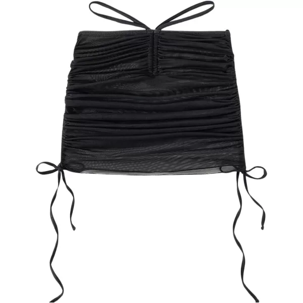 SweatyRocks Women's Sheer Mesh Drawstring Cover Up Skirt Ruched High Waist Coverups Beach Skirt