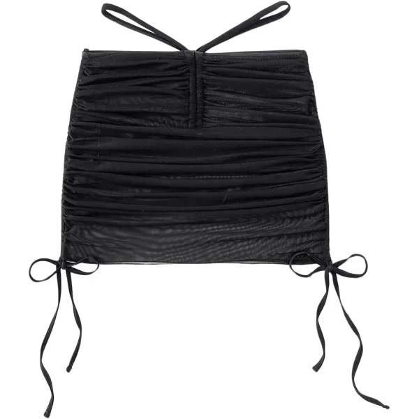 SweatyRocks Women's Sheer Mesh Drawstring Cover Up Skirt Ruched High Waist Coverups Beach Skirt