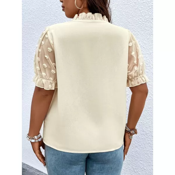 SweatyRocks Women's Short Puff Sleeve V Neck Shirt Swiss Dots Ruffle Trim Casual Blouse Top